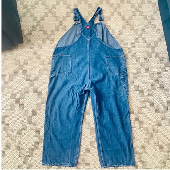 Dickies Blue Denim Bib Overall Men's 60x30 Relaxed Cargo Pockets 100% Cotton - Picture 2 of 10